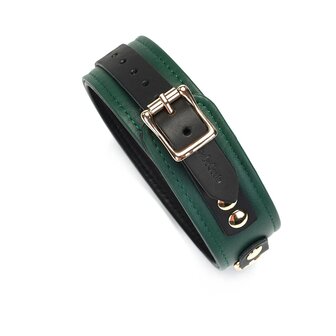 Liebe Seele - Mossy Green - Leren Collar En Gouden Leiband - Exclusief En Luxe Ontwerp - groen