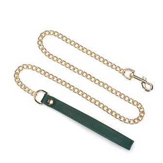 Liebe Seele - Mossy Green - Leren Collar En Gouden Leiband - Exclusief En Luxe Ontwerp - groen