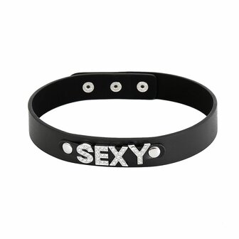 Kiotos BDSM - Collar met Strass Steentjes - SEXY - Zwart