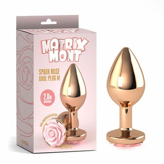 Matrix Mont - Spark Rose - Anaal Plug met Roze Roos - Aluminium - Goud - Maat M