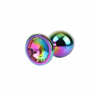 Matrix Mont - Rainbow Gem - Anaal Plug in Oil Slick Kleuren - Aluminium - Maat M