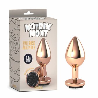 Matrix Mont - Evil Rose - Anaal Plug met Zwarte Roos - Goud - Aluminium - Maat S