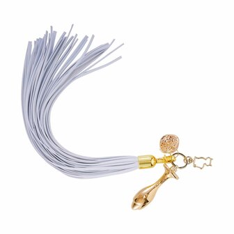 Sevanda - Flogger met Sleutelhanger, Bedel en Tulpvormige Buttplug - Wit/Goud