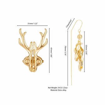 Sevanda - Stag - Tepelklemmen met Hertengewei en Hanger - Goud