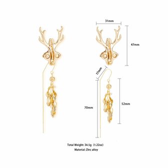 Sevanda - Stag - Tepelklemmen met Hertengewei en Hanger - Goud