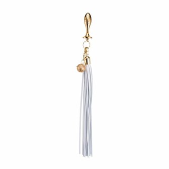 Sevanda - Flogger met Sleutelhanger, Bedel en Peervormige Buttplug - Wit/Goud