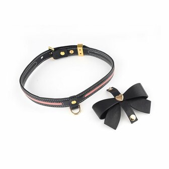 Sevanda - Love Heart Butterfly - Vegan Lederen Collar met Leiband - Zwart/ Roze