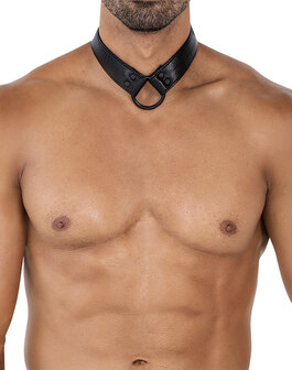 Cut4Men - Wetlook Collar met strap en Cockring - Zwart