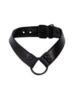 Cut4Men - Wetlook Collar met strap en Cockring - Zwart