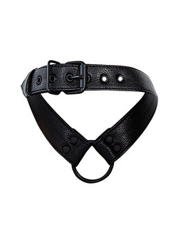 Cut4Men - Wetlook Collar met strap en Cockring - Zwart