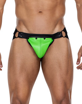 Cut4Men - Jock Snap - Jockstrap met Drukknoopjes - PU-Leder - Neon/Zwart - Maat S/M