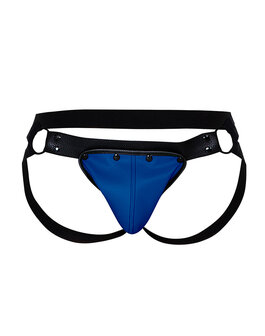 Cut4Men - Jock Snap - Jockstrap met Drukknoopjes - PU-Leder - Blauw/Zwart - Maat L/XL