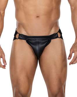 Cut4Men - Jock Snap - Jockstrap met Drukknoopjes - PU-Leder - Zwart - Maat S/M