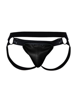 Cut4Men - Jock Snap - Jockstrap met Drukknoopjes - PU-Leder - Zwart - Maat S/M