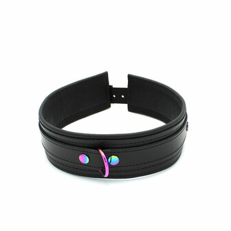 Kiotos - Premium Lederen Collar - Metalen Hardware in Unicorn Kleuren - Black/Rainbow (