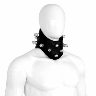 Kiotos - Hoge Posture Collar met Bouten en Moeren - Leder - Zwart