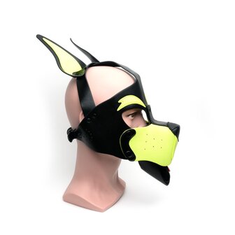 665 Leather -  Masker - Playful Pup Hood - Zwart/Geel - One Size