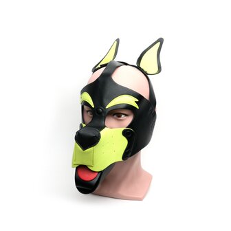 665 Leather -  Masker - Playful Pup Hood - Zwart/Geel - One Size