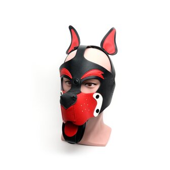 665 Leather -  Masker - Playful Pup Hood - Zwart/Rood/Wit - One Size