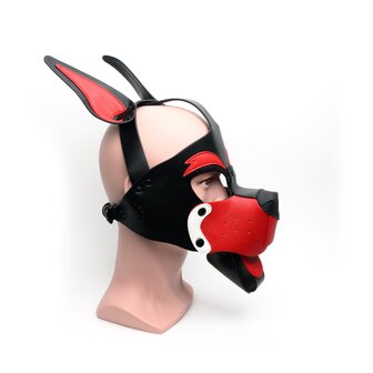 665 Leather -  Masker - Playful Pup Hood - Zwart/Rood/Wit - One Size