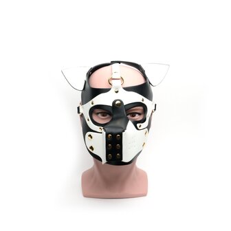 665 - Bondage Pup Hood - Puppy Play Hood - PU Leer - One Size - Zwart/Wit