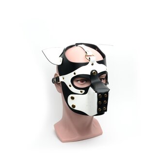 665 - Bondage Pup Hood - Puppy Play Hood - PU Leer - One Size - Zwart/Wit