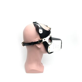 665 - Bondage Pup Hood - Puppy Play Hood - PU Leer - One Size - Zwart/Wit