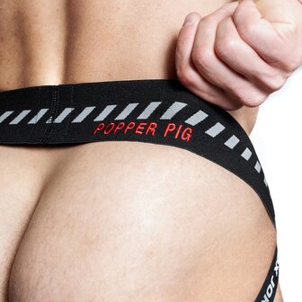 Oxjok Popperjock - 3D Rubber Huffer Jockstrap  - Zwart/Rood - Maat XL