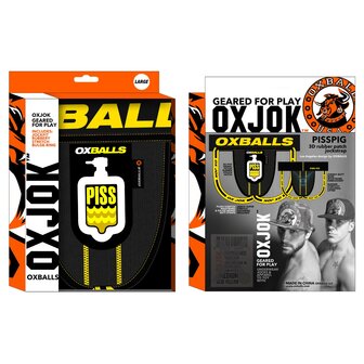 Oxjok Pisspig - 3D Rubber Urinal Jockstrap  - Zwart/Geel - Maat S