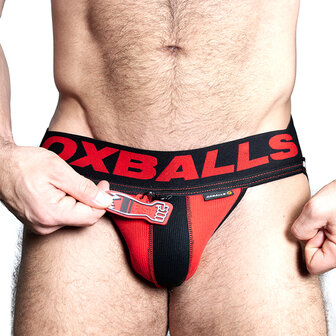 Oxjok Fisterjock - 3D Rubber Fist Jockstrap - Zwart/Rood - Maat S