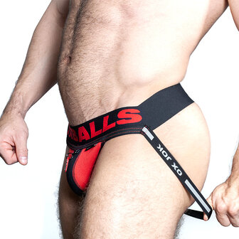 Oxjok Fisterjock - 3D Rubber Fist Jockstrap - Zwart/Rood - Maat XL