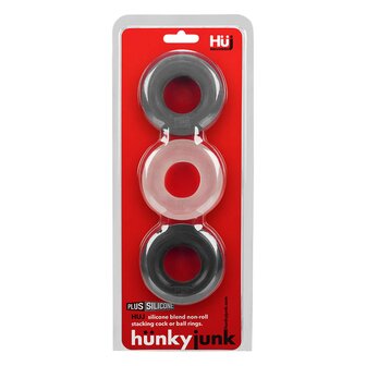 H&uuml;nkyjunk - Cockring - 3 stuks - Zwart/Wit/Grijs