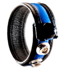 Black Label - Leren Cockring - 3 Drukknopen - Zwart/Blauw