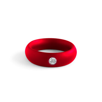 Black Label - Donut Cockring met Sierkristal - Mat Rood - Diameter 47.5 mm