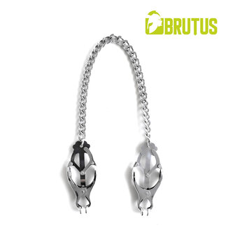 Brutus -  Tepelklemmen - Zilverkleurige Metalen Japanse Clover Tepelklemmen met Ketting