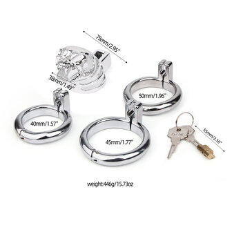 Brutus - Kuisheidskooi - Peniskooi - Verstelbare Cockringen - GOTH - Steel Chastity Cage