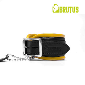 Brutus - Enkelboeien - Zwart Gele Leren Afsluitbare Enkelboeien - Leather Ankle Restraints Black Yellow