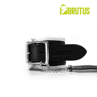 Brutus - Polsboeien - Leren Zwart Witte Handboeien - Afsluitbaar - Leather Wrist Restraints Black White