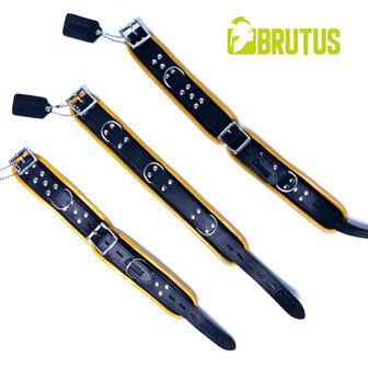 Brutus - Polsboeien - Leren Zwart Gele Handboeien - Afsluitbaar - Leather Wrist Restraints Black Yellow