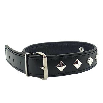 Black Label - Leather Studded O-Ring Collar Black