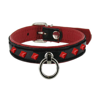 Black Label - Leren collar met Rode Studs - Zwart