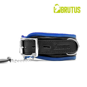 Brutus - Tuiglederen Zwart/Blauwe Afsluitbare Collar -  Leather Collar Black Blue