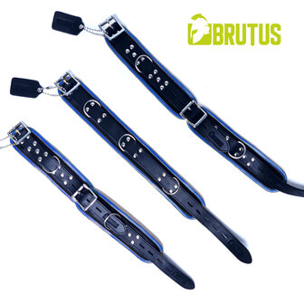 Brutus - Tuiglederen Zwart/Blauwe Afsluitbare Collar -  Leather Collar Black Blue