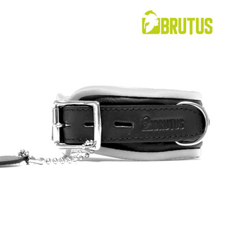 Brutus - Tuiglederen Zwart/Witte Afsluitbare Collar -  Leather Collar Black White