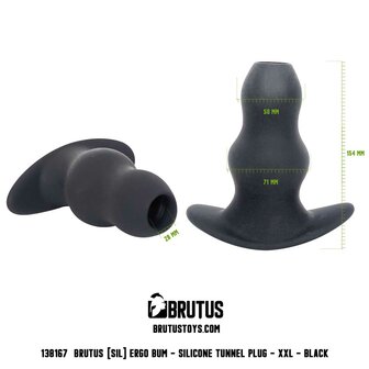 Brutus - Buttplug - Holle Buttplug - Ergo Bum - Silicone Tunnel Plug - Zwart - Maat XXL