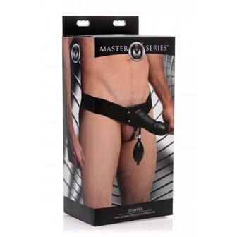 Master Series - Pumper - Opblaasbare Holle Strap-on Dildo met Harnas - Zwart