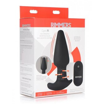 Rimmers - Gyro-R 10X - Gladde Rimming Plug Met Afstandsbediening - Zwart