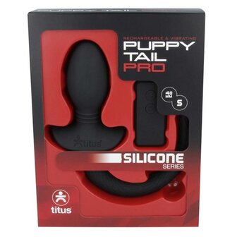 Titus - Siliconen Vibrerende en Kwispelende Puppy Tail Buttplug - Zwart - Maat S