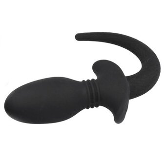 Titus - Siliconen Vibrerende en Kwispelende Puppy Tail Buttplug - Zwart - Maat S