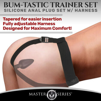 Master Series - Bum-tastic - Buttplug Trainer Set met Harnas - Zwart